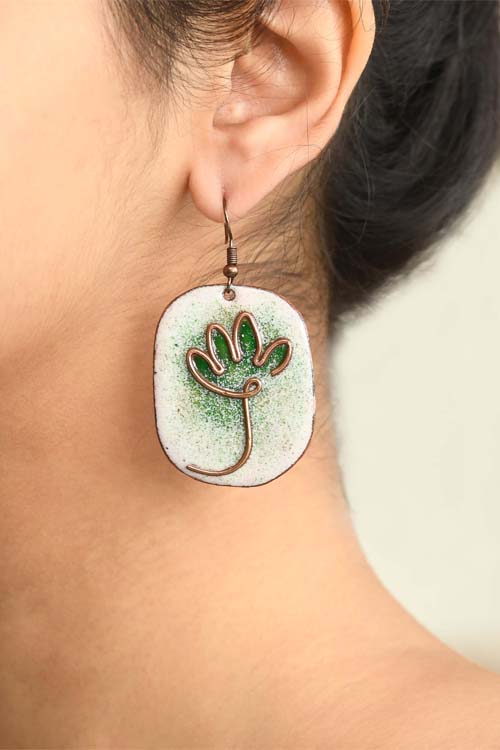 Elements- Lotus Bloom Earrings in Copper Enamel