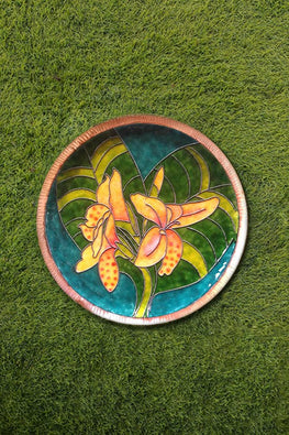 Copper Enamel Wall Plate "Gardens of Vishwakarma, Greens -Canna-L" by Ekibeki