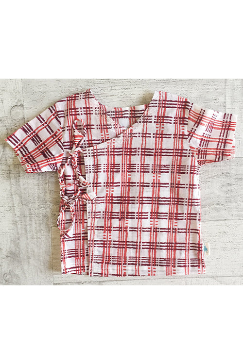 Whitewater Kids Unisex Organic Checks Angrakha Top With Red Pants