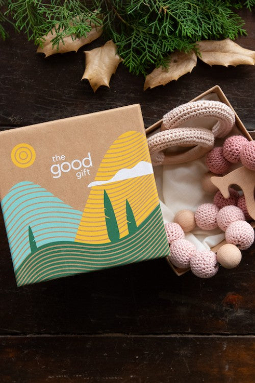 The Good Gift, Set Of 4 Baby Teethers, Ganga, Crochet, Pink