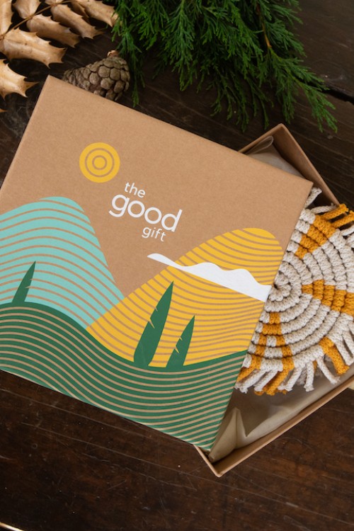 The Good Gift Set Of 4 Coasters, Navya, Macrame, Yellow