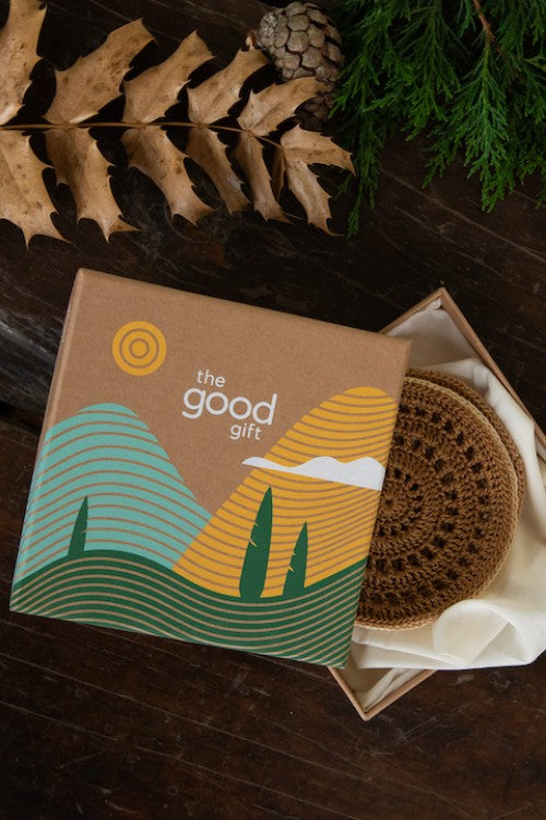 The Good Gift Set Of 4 Coasters, Saanvi, Crochet, Brown