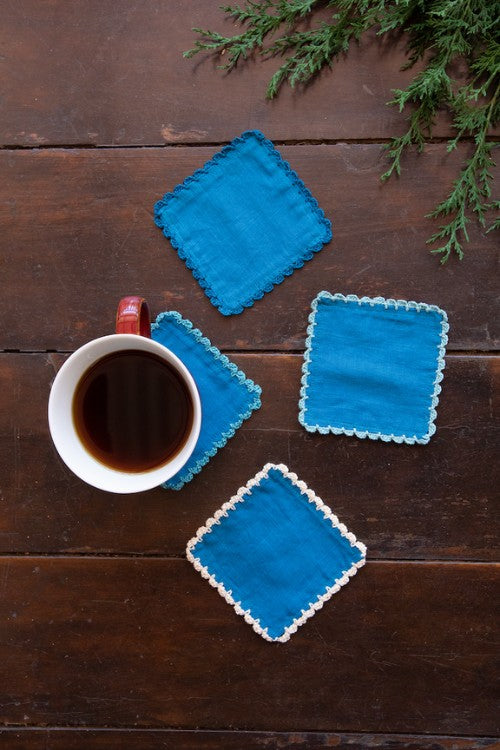 The Good Gift Set Of 4 Coasters, Sita, Sewing, Blue
