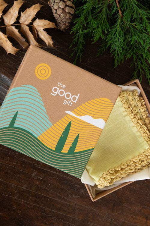 The Good Gift, Set Of 2 Handkerchief, Riya, Crochet, Green