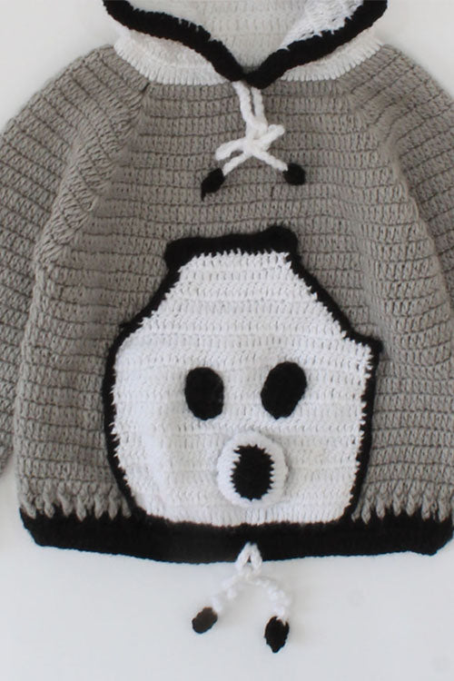 Ajoobaa "Hooded Panda" Handknitted Unisex Pullover For Kids