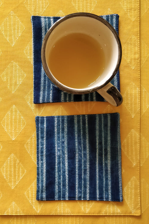 Leera Shibori Blue Stripes Coasters (Set of 4)