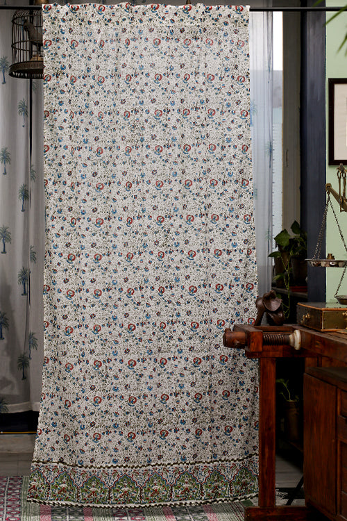 SootiSyahi 'Floral Blossom' Handblock Printed Cotton DoorCurtain