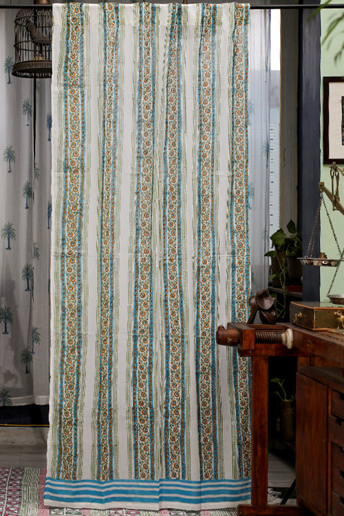 SootiSyahi 'Floral Creepers' Handblock Printed Cotton DoorCurtain