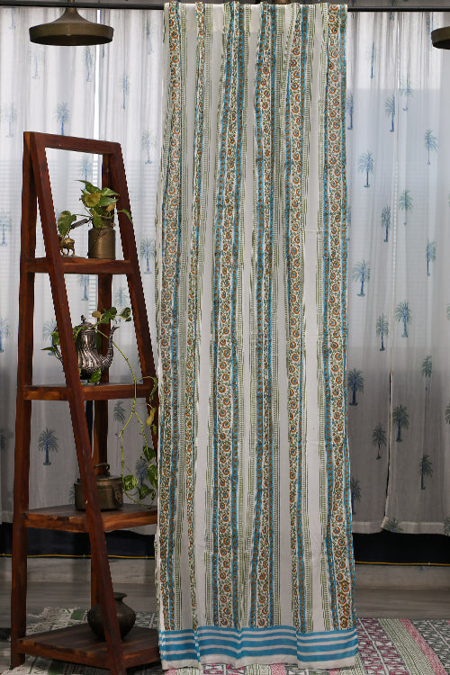 SootiSyahi 'Floral Creepers' Handblock Printed Cotton DoorCurtain