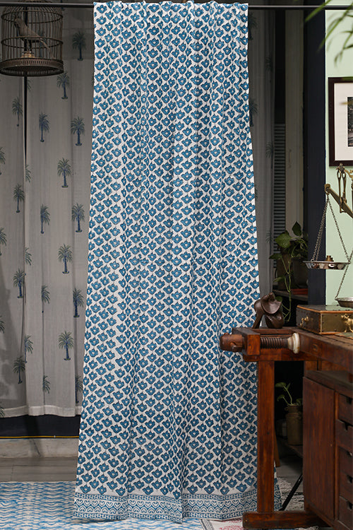 SootiSyahi 'Climbing Lotus' Handblock Printed Cotton DoorCurtain