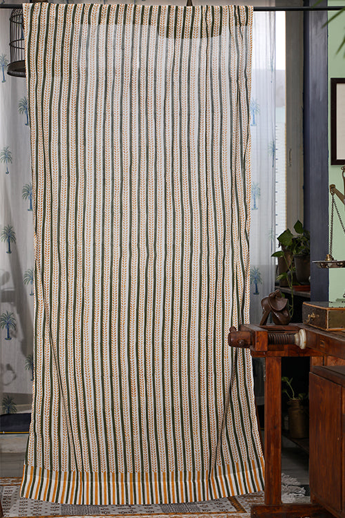 SootiSyahi 'Rising Ferns' Handblock Printed Cotton DoorCurtain