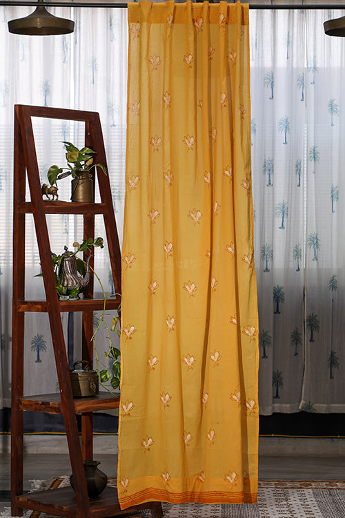 SootiSyahi 'Pastel Lotus' Handblock Printed Cotton DoorCurtain