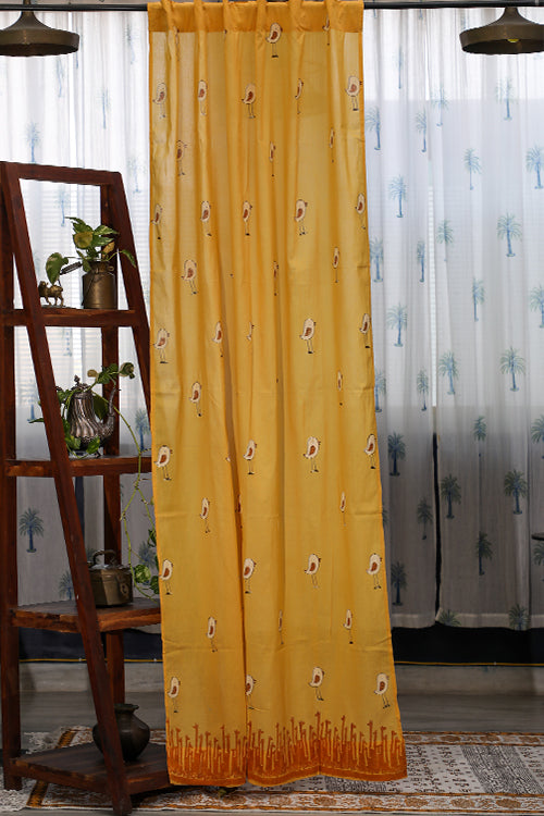 SootiSyahi 'Jungle Tale- Pastel Yellow' Handblock Printed Cotton DoorCurtain