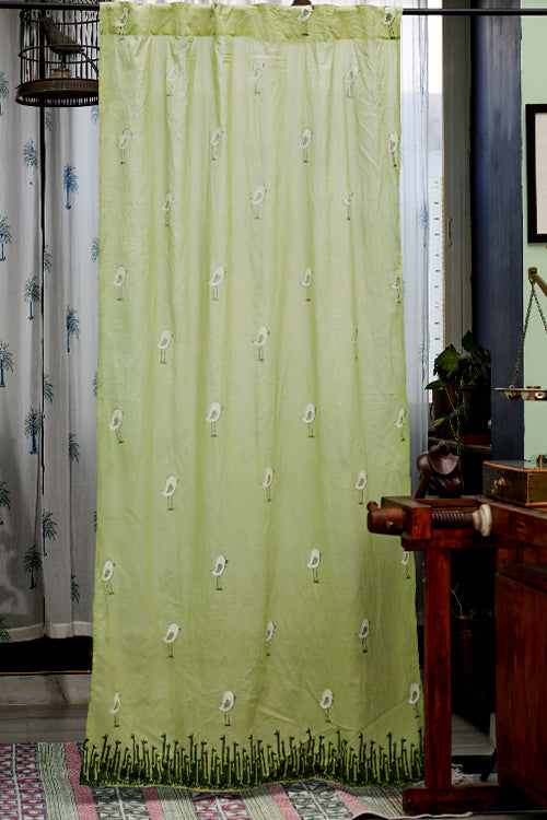 SootiSyahi 'Jungle Tale- Pastel Green' Handblock Printed Cotton DoorCurtain