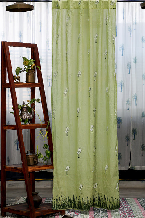SootiSyahi 'Jungle Tale- Pastel Green' Handblock Printed Cotton DoorCurtain