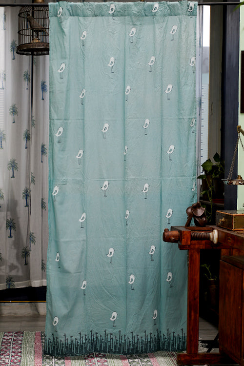 SootiSyahi 'Jungle Tale-Pastel Blue' Handblock Printed Cotton DoorCurtain