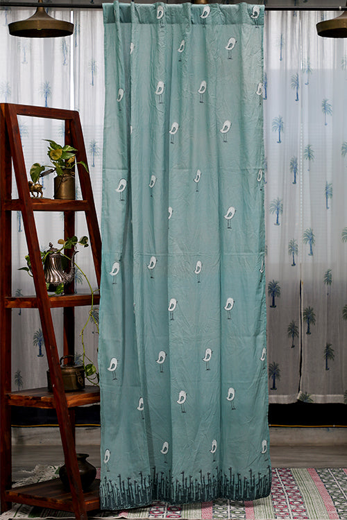 SootiSyahi 'Jungle Tale-Pastel Blue' Handblock Printed Cotton DoorCurtain