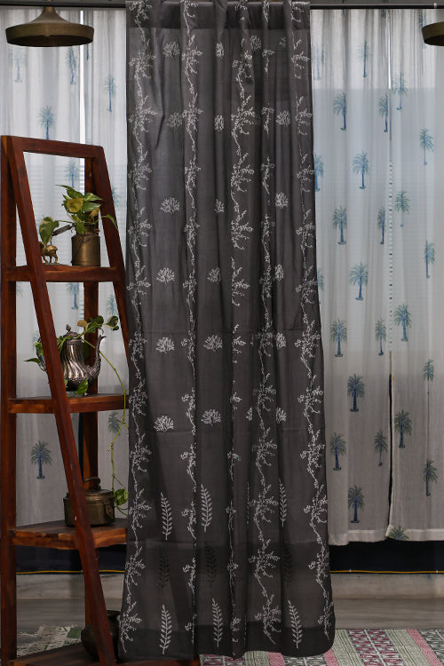 SootiSyahi 'Blooming in Night' Handblock Printed Cotton DoorCurtain