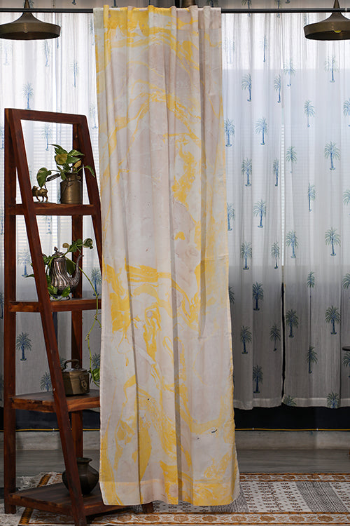 SootiSyahi 'Grey Fantasy' Hand Marble Printed Cotton Door Curtain
