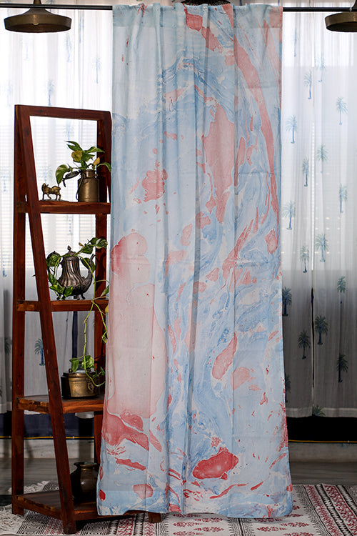 SootiSyahi 'Indigo Blossom'  Hand Marble Printed Cotton Door Curtain