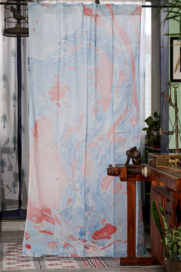 SootiSyahi 'Indigo Blossom'  Hand Marble Printed Cotton Door Curtain