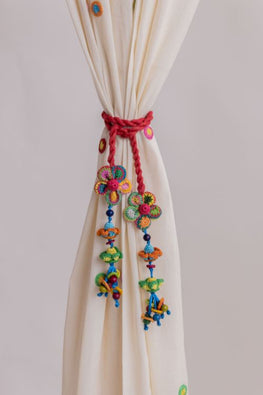 Samoolam Handmade Crochet Curtain Tie Backs Set Kono Multicolour Flower Bead Tassel