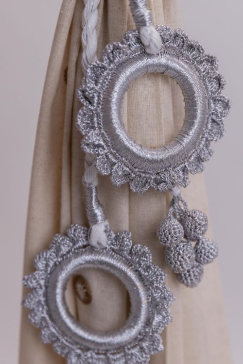 Samoolam Handmade Crochet Curtain Tie Backs Set Kono Silver Scalloped Rings