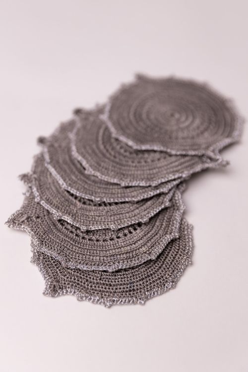 Samoolam Handmade Crochet Ziba Round Coasters Silver Charcoal