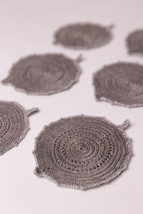 Samoolam Handmade Crochet Ziba Round Coasters Silver Charcoal