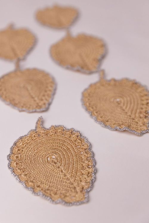 Samoolam Handmade Crochet Ziba Leaf Coasters Silver Beige