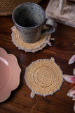Samoolam Handmade Crochet Ziba Round Coasters Silver Beige