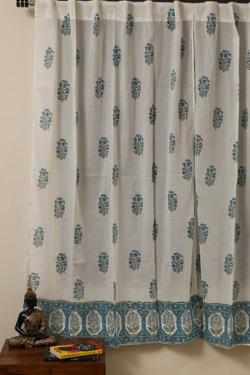 Sootisyahi 'Floral Blossom' Handblock Printed Voile Cotton Curtain-47