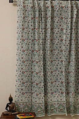 Sootisyahi 'Floral Blossom' Handblock Printed Voile Cotton Curtain-48