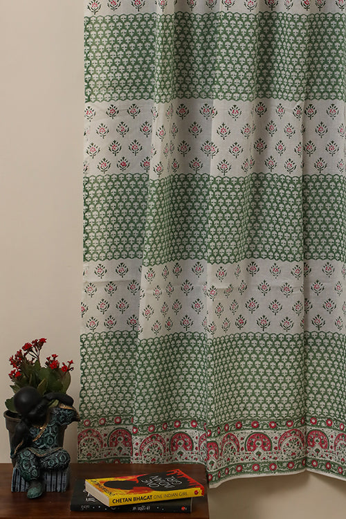 Sootisyahi 'Floral Blossom' Handblock Printed Voile Cotton Curtain-49