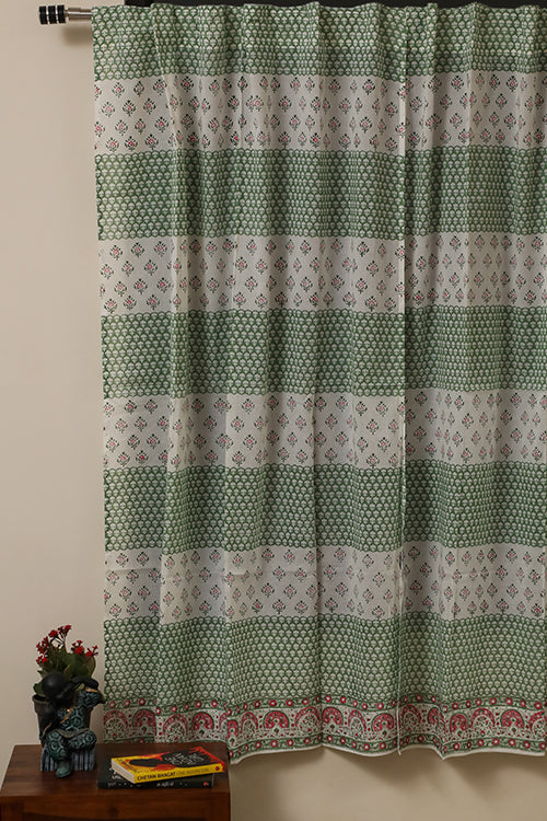 Sootisyahi 'Floral Blossom' Handblock Printed Voile Cotton Curtain-49