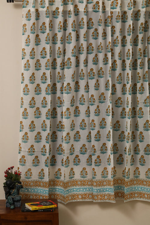 Sootisyahi 'Floral Blossom' Handblock Printed Voile Cotton Curtain-50