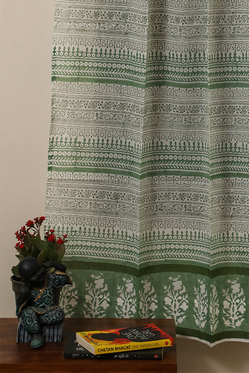 Sootisyahi 'Floral Blossom' Handblock Printed Voile Cotton Curtain-53