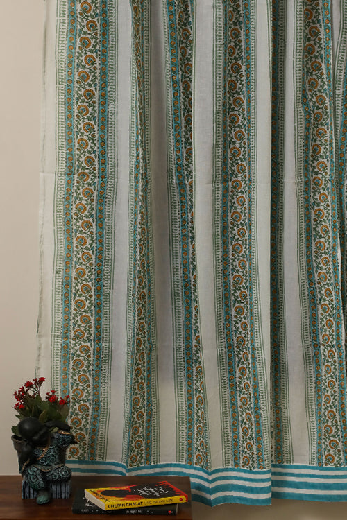 Sootisyahi 'Floral Blossom' Handblock Printed Voile Cotton Curtain-54