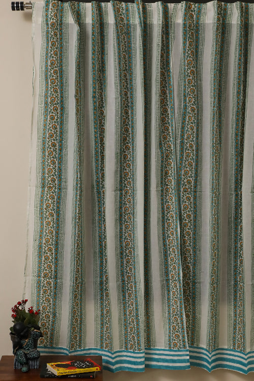 Sootisyahi 'Floral Blossom' Handblock Printed Voile Cotton Curtain-54