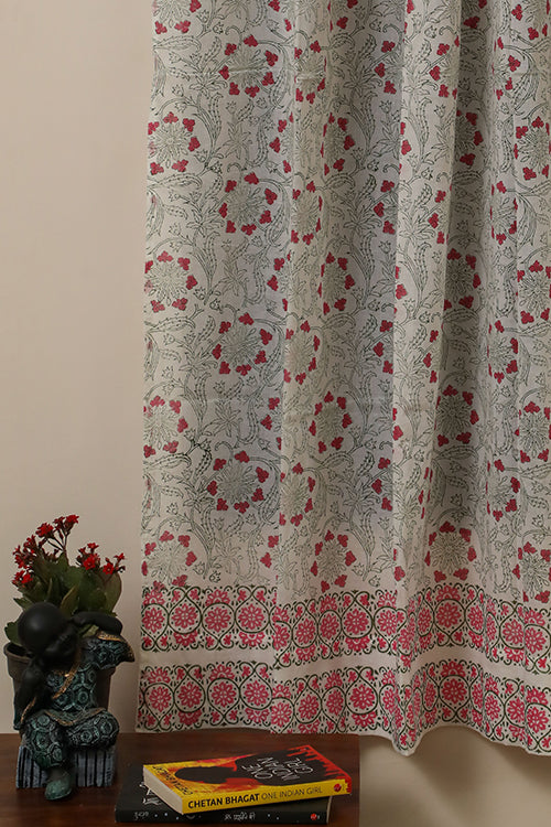 Sootisyahi 'Floral Blossom' Handblock Printed Voile Cotton Curtain