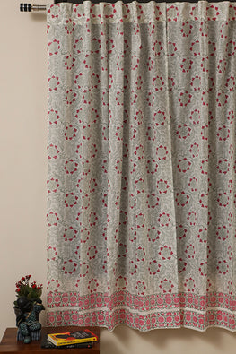Sootisyahi 'Floral Blossom' Handblock Printed Voile Cotton Curtain
