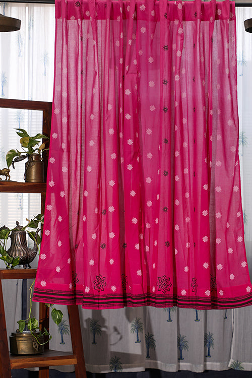 SootiSyahi 'Pink Glow' Handblock Printed Cotton WindowCurtain