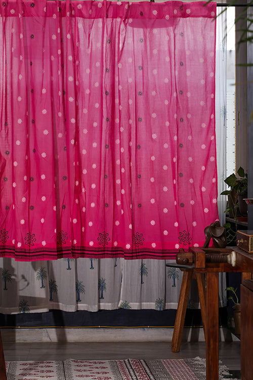 SootiSyahi 'Pink Glow' Handblock Printed Cotton WindowCurtain
