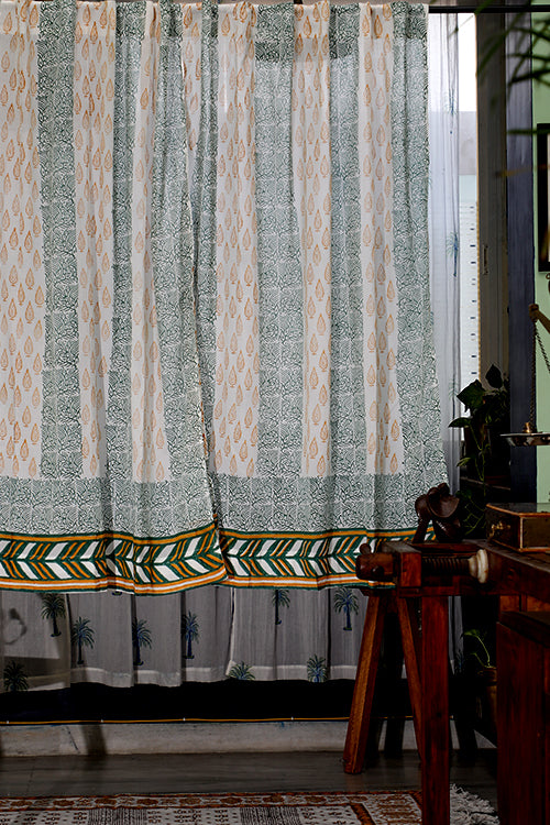SootiSyahi 'Garden Beauty' Handblock Printed Cotton WindowCurtain