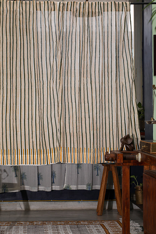 SootiSyahi 'Rising Ferns' Handblock Printed Cotton WindowCurtain