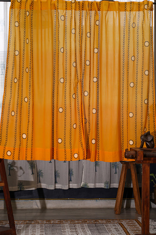 SootiSyahi 'Pastel Polka' Handblock Printed Cotton WindowCurtain