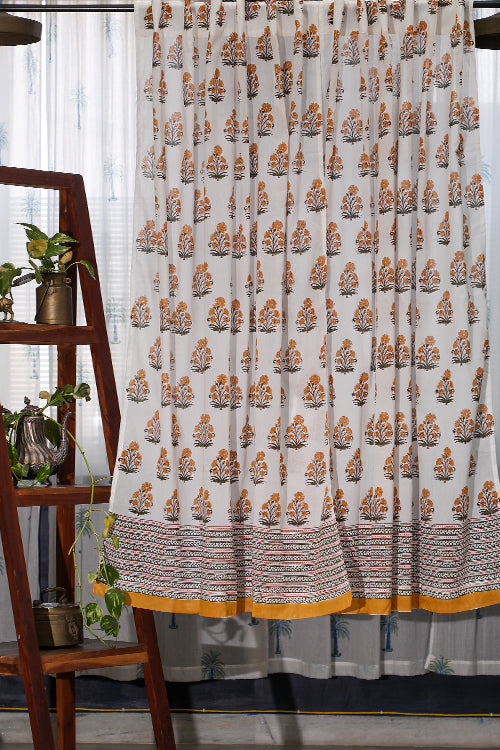 SootiSyahi 'Yellow Daisy' Handblock Printed Cotton WindowCurtain