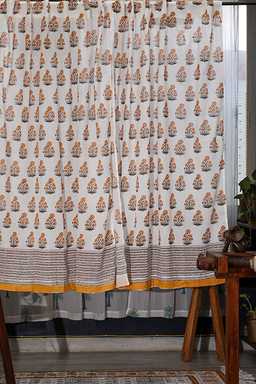 SootiSyahi 'Yellow Daisy' Handblock Printed Cotton WindowCurtain