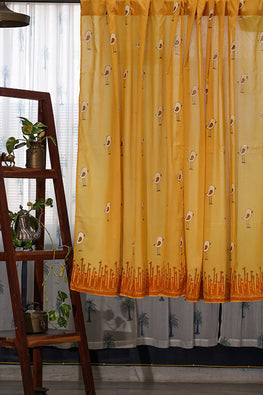 SootiSyahi 'Jungle Tale-Pastel Yellow' Handblock Printed Cotton WindowCurtain