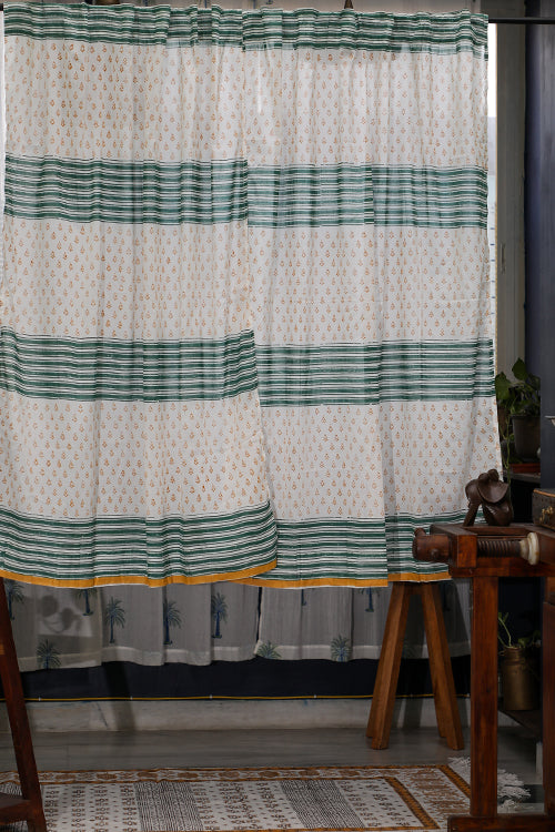 SootiSyahi 'Good Vibes' Handblock Printed Cotton WindowCurtain
